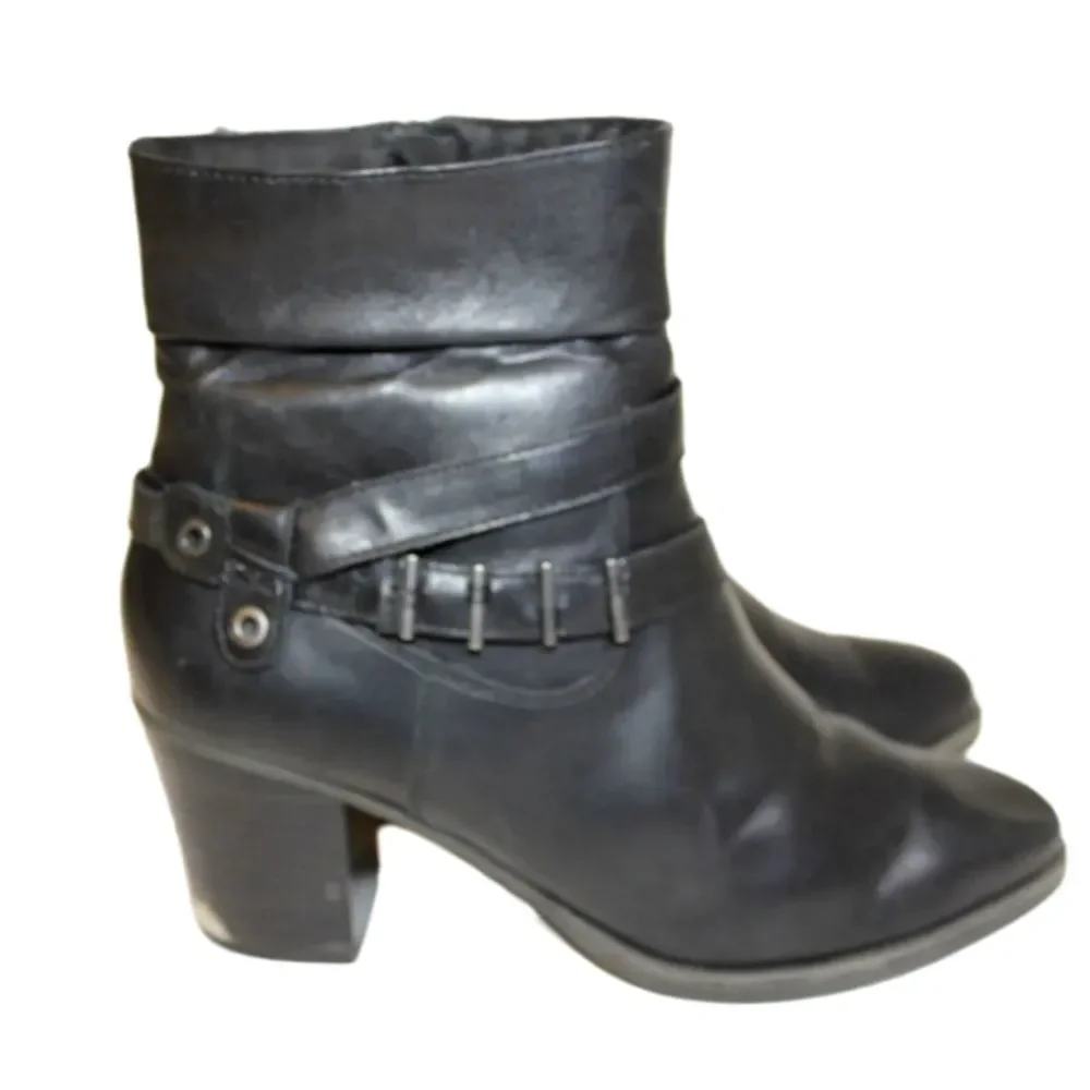 Tamaris Womens Size 9 40 GENUINE Leather Zip Heeled Belted Ankle Boots Booties - Picture 2 of 9